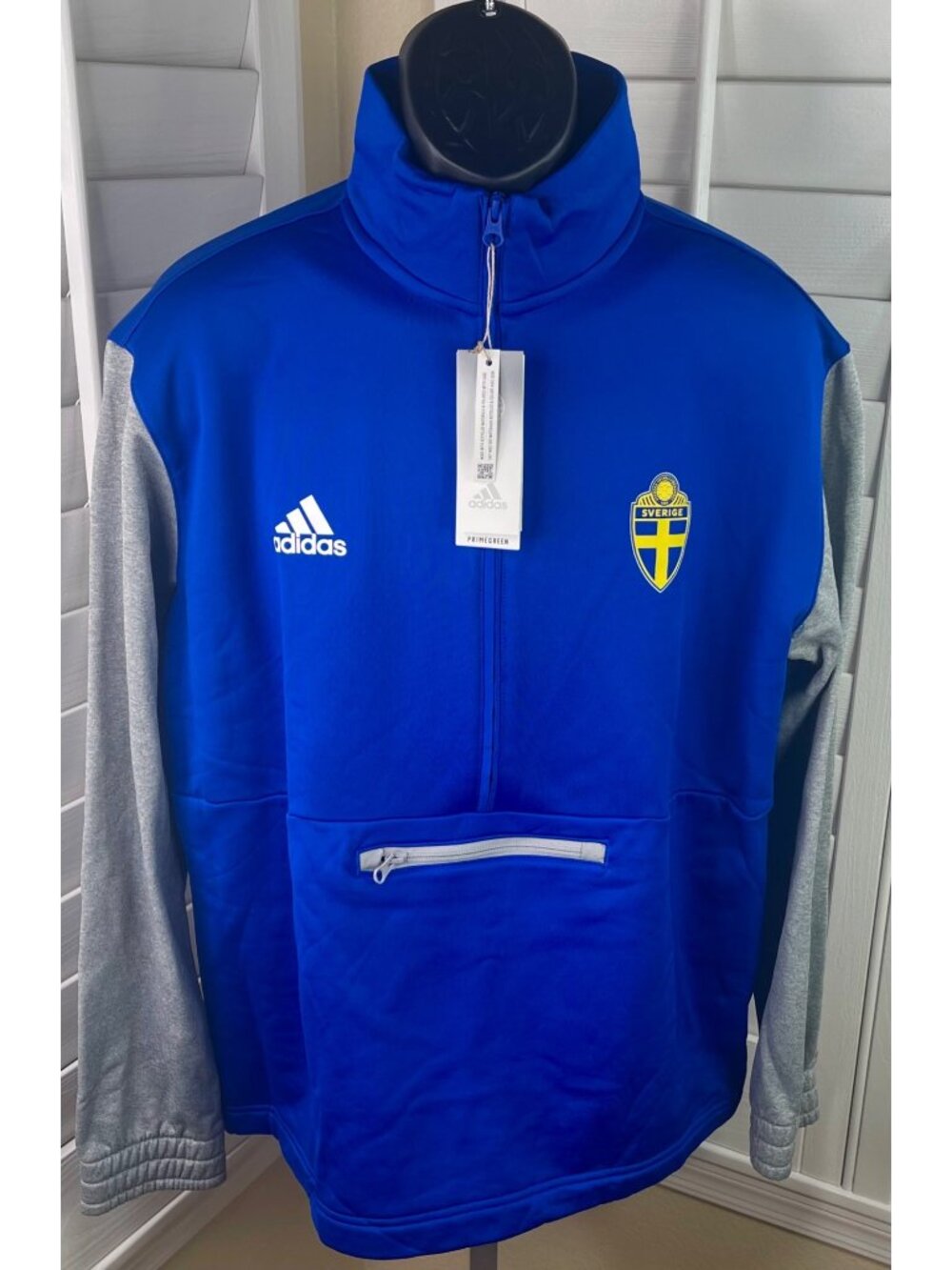 Adidas Sweden National Soccer Team Blue/Gray 1/4 Zip Pullover, HY1539 - Men’s M